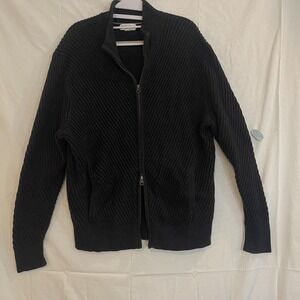 Crosby & Howard Sweater Mens Large Gray Full Zip‎ Ribbed Mock Neck Knit 2 Way